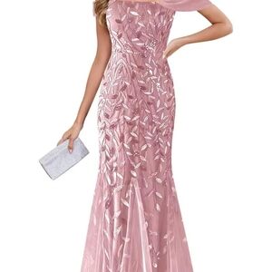 Elegant One-Shoulder Pink Evening Gown